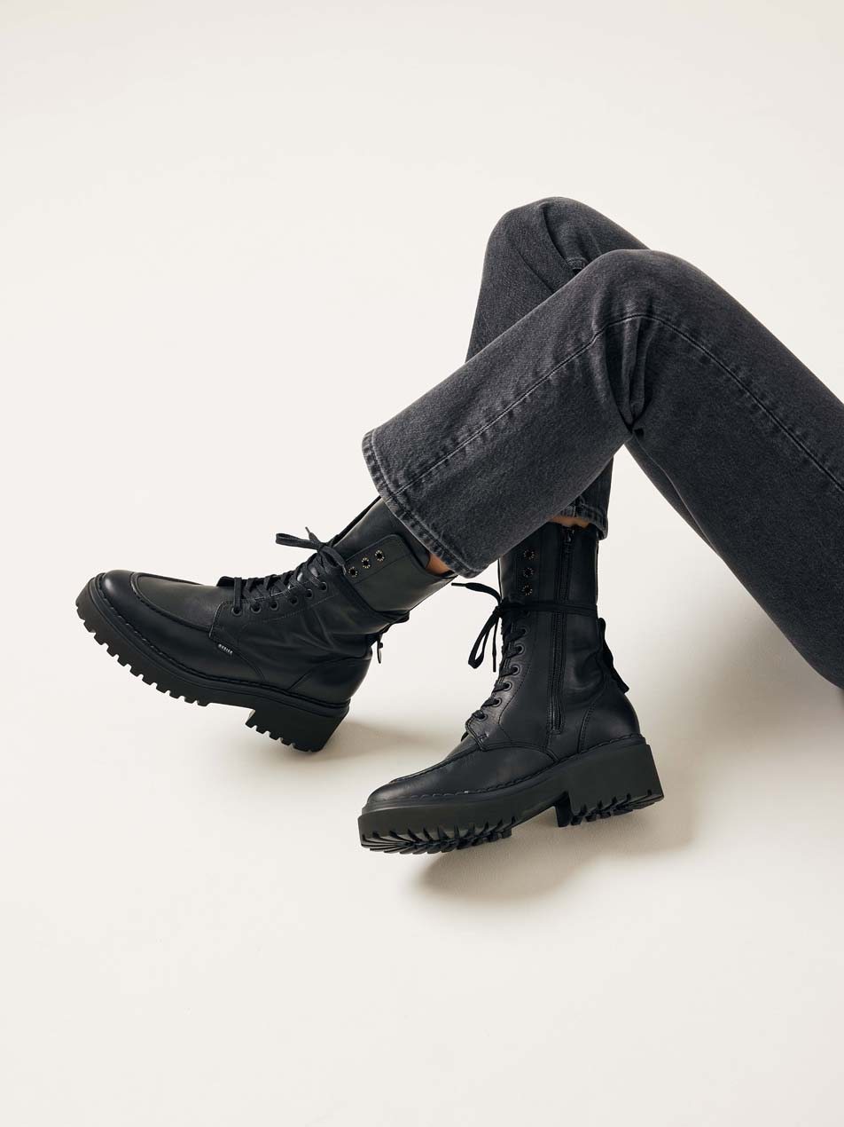 Womens black biker boots deals